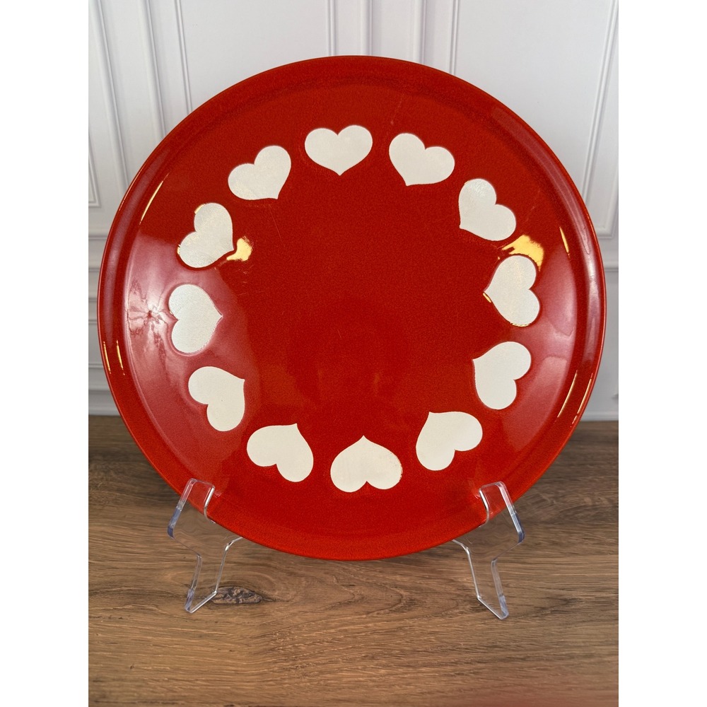 VTG Waechtersbach Germany Earthenware Red Hearts 12 3/8" Cake‎ Plate